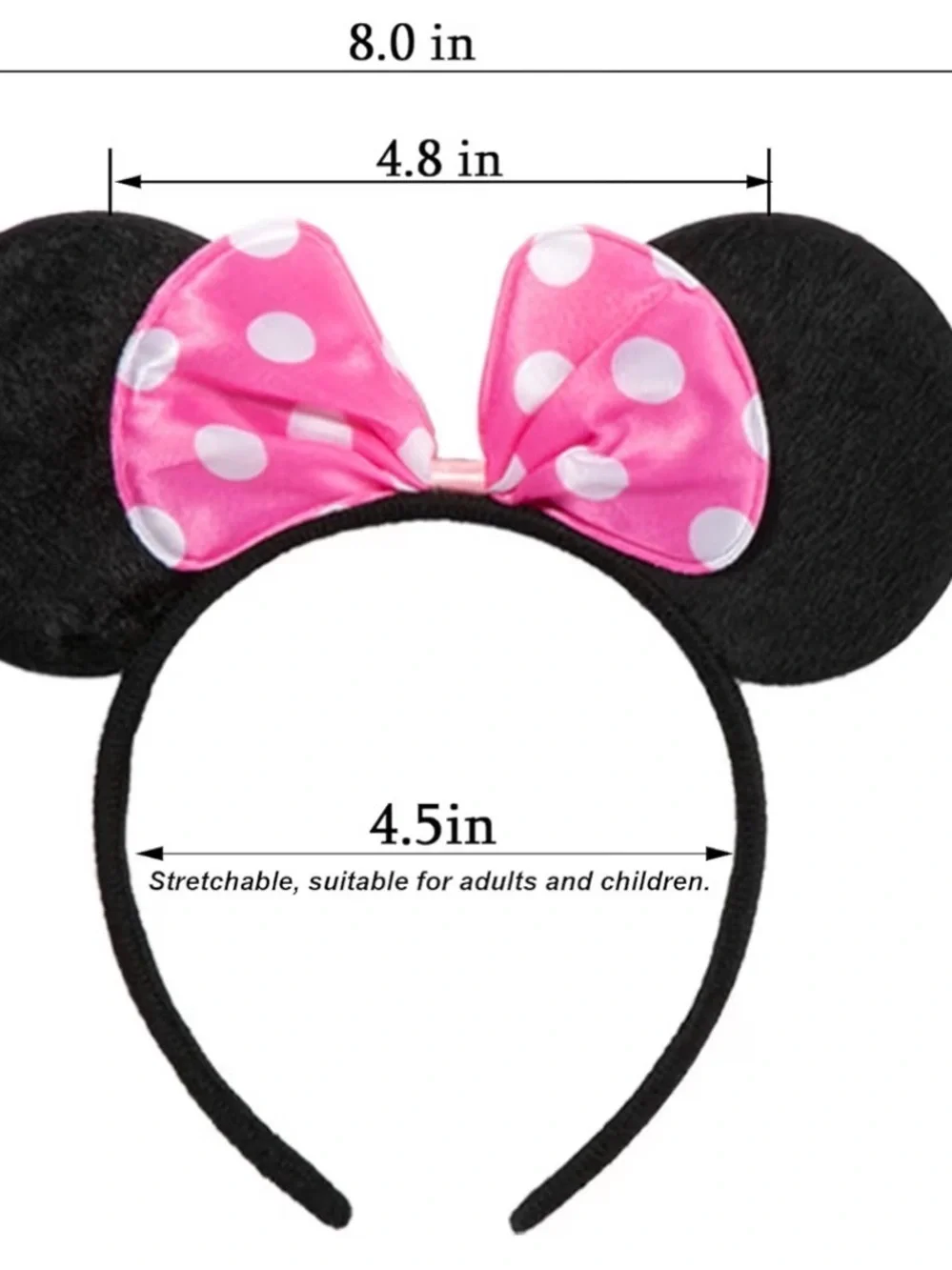 Minnie Mouse Ears Headband 2pcs, Solid Black and Pink Bow with Polka Dot, Party